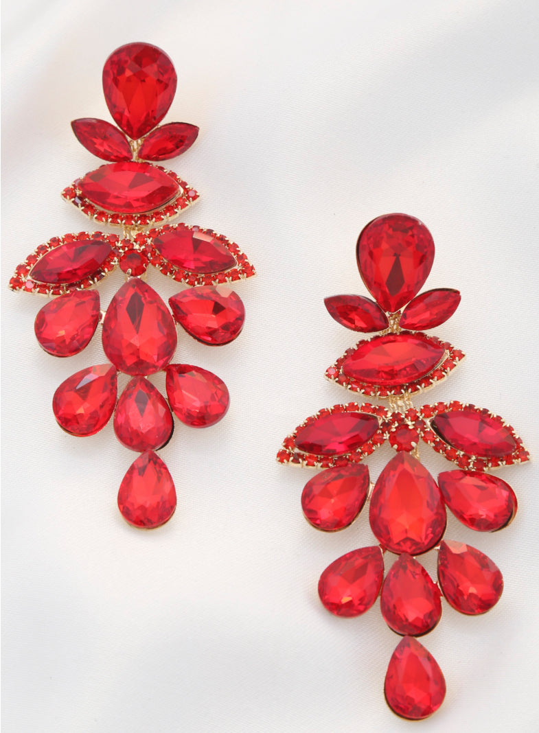 Red Pierced Cluster Earrings